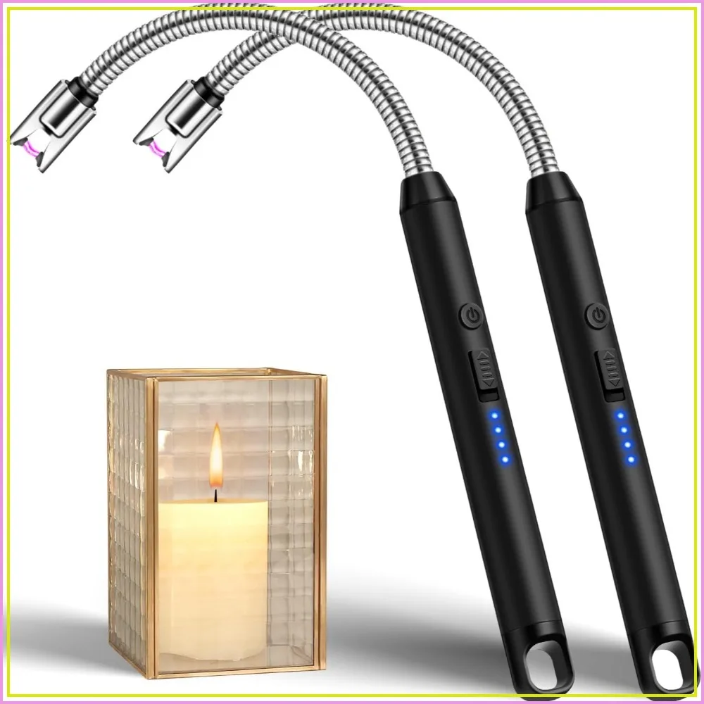 2 Pack USB Rechargeable Windproof Electric Lighter with Flexible Neck & Safety Lock for Candle, Grill, BBQ, Stove