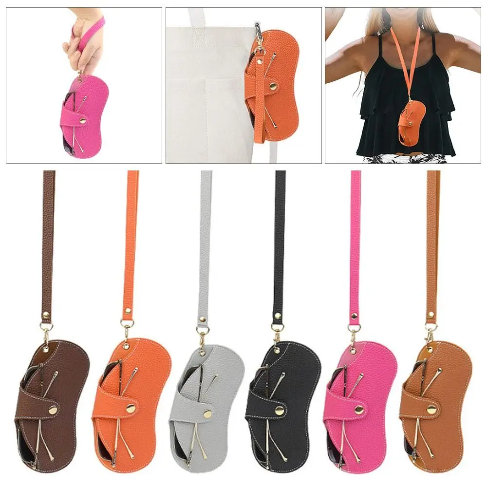 

Portable Hanging Neck Wrist Glasses Storage Box Glasses Bag PU Leather Sunglasses Case