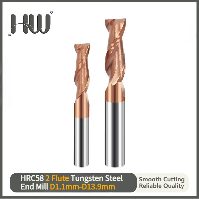 HUIWANG HRC58 2 Flute Tungsten Steel Carbide Face End Mill CNC Maching Tools Milling Cutter 1.1-9.9mm 10.1-13.9mm