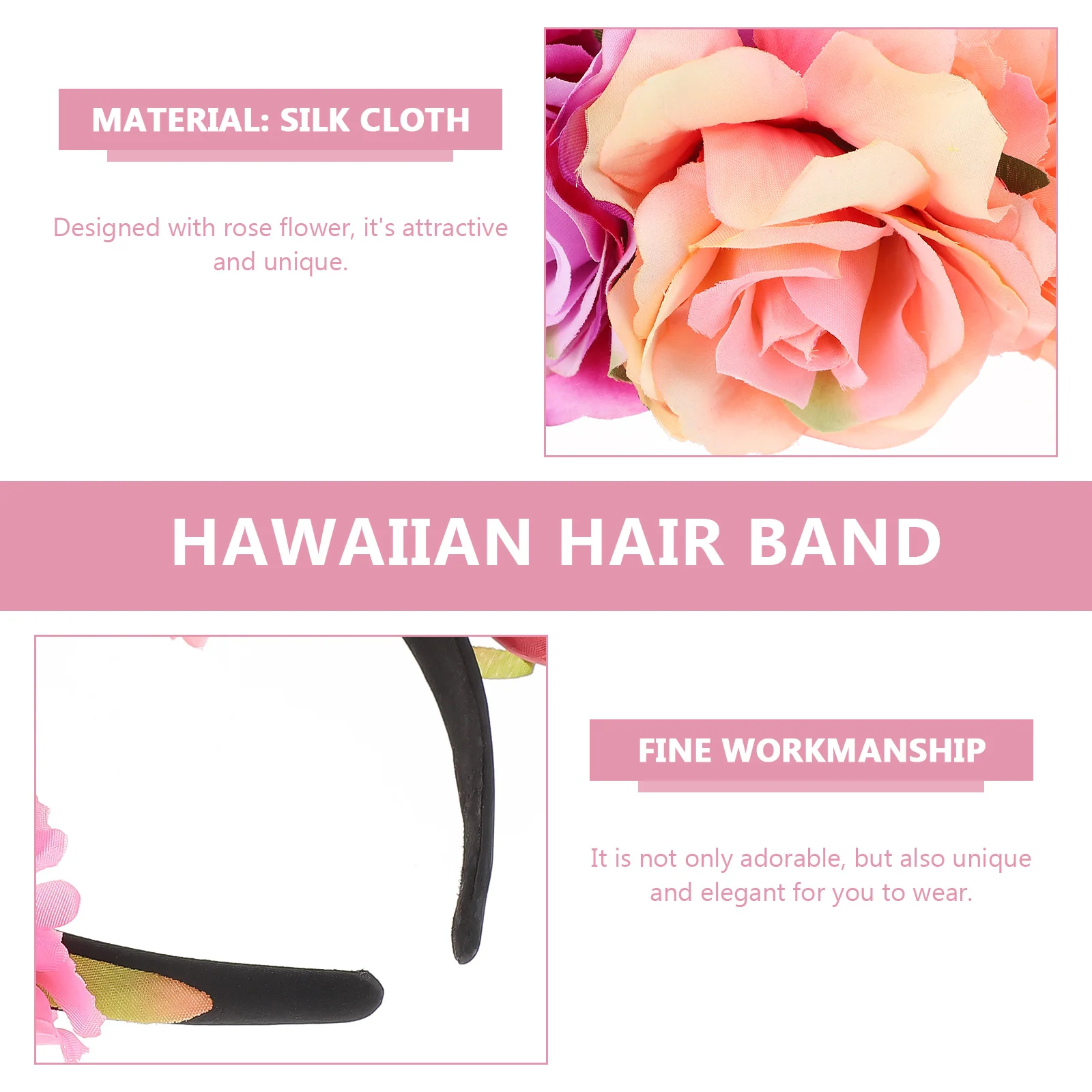

1Pcs Hawaiian Rose Flower Headband Elegant Hairband Party Decoration Photo Prop Simulation Rose Headband