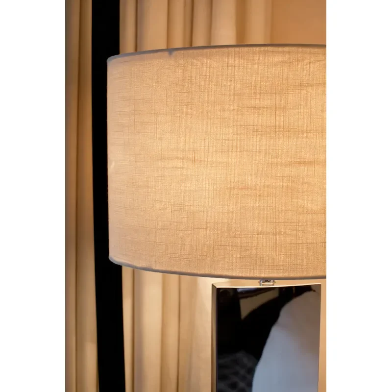Modern Mirror Stainless Steel Floor Lamp with Fabric Shade | Chrome Standing Light for Hotel, Living Room & Lobby