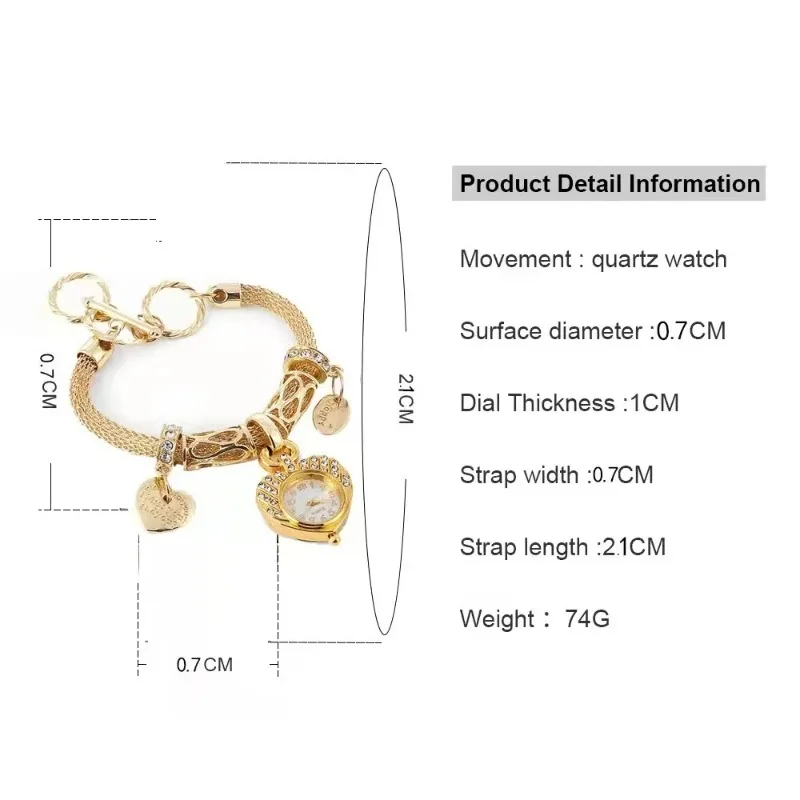2024 Cute Gold Color Heart Bracelet Watch INS Girl Women Love Fashion Quartz Watch Ladies Bracelet Watch Heart Wristwatch
