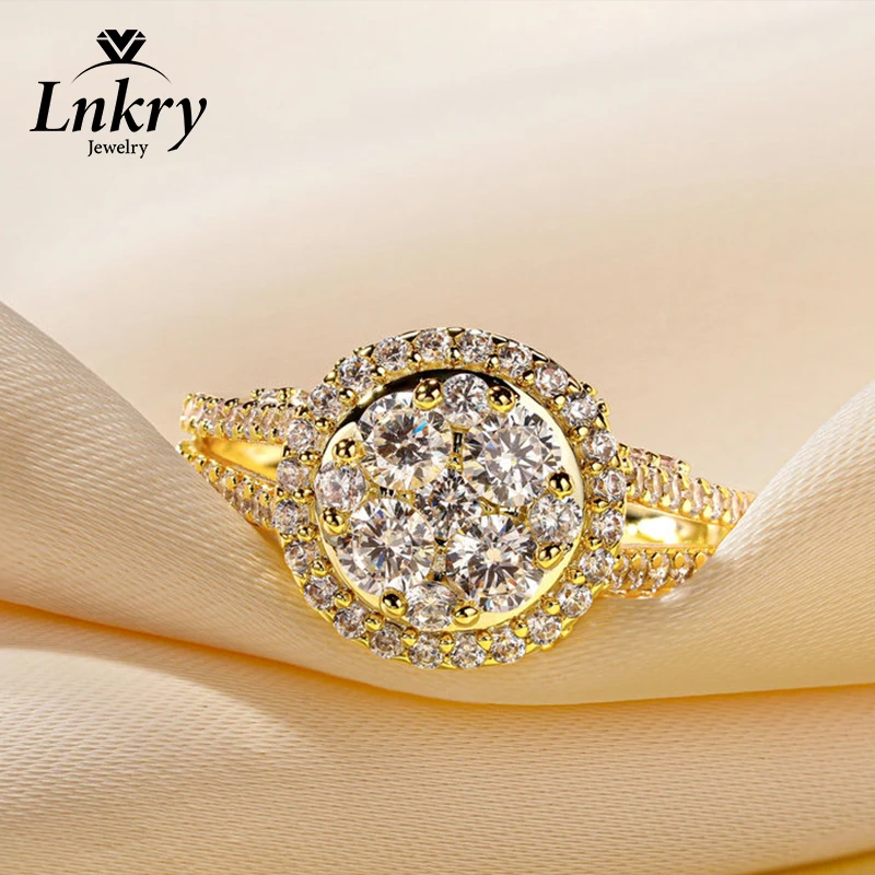 Lnkry Romantic Dazzling 3.5mm&2.6mm&1.9mm&1.35mm Zircon Ring For Women 14k Gold Filled Double Layer Ice Out Rings Jewelry Gift