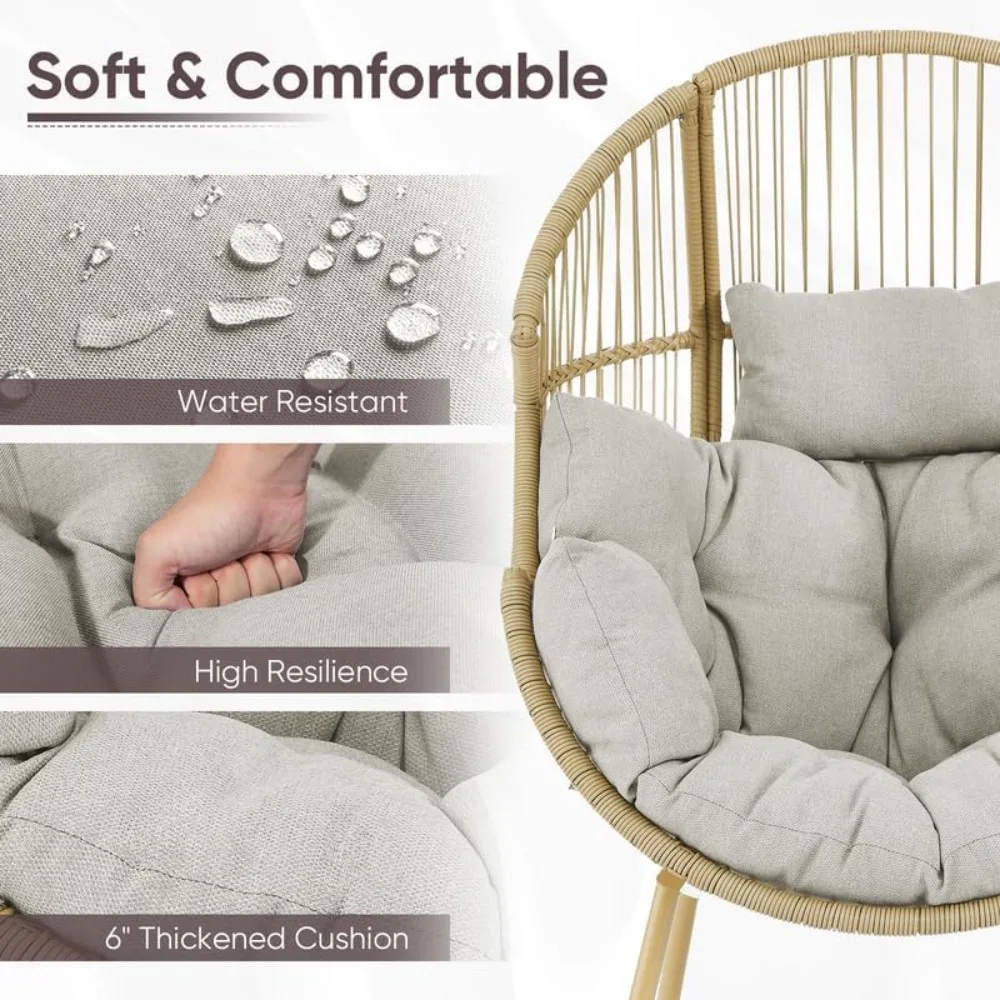 كرسي Belord للأماكن الخارجية على شكل بيضة من الخيزران - كرسي صالة بيض فردي بسعة 300 رطل مع وسادة مقاومة للماء للشرفة B #3