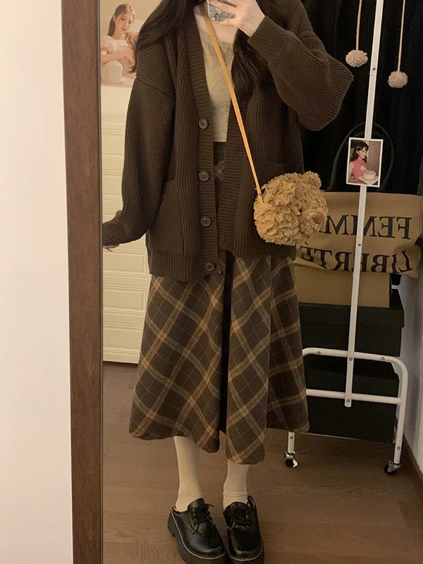 

plus Size 300 Pou Casual Woolen Skirt Women's Autumn Winter Versatile Small Stature Elegance A-Line Skirt