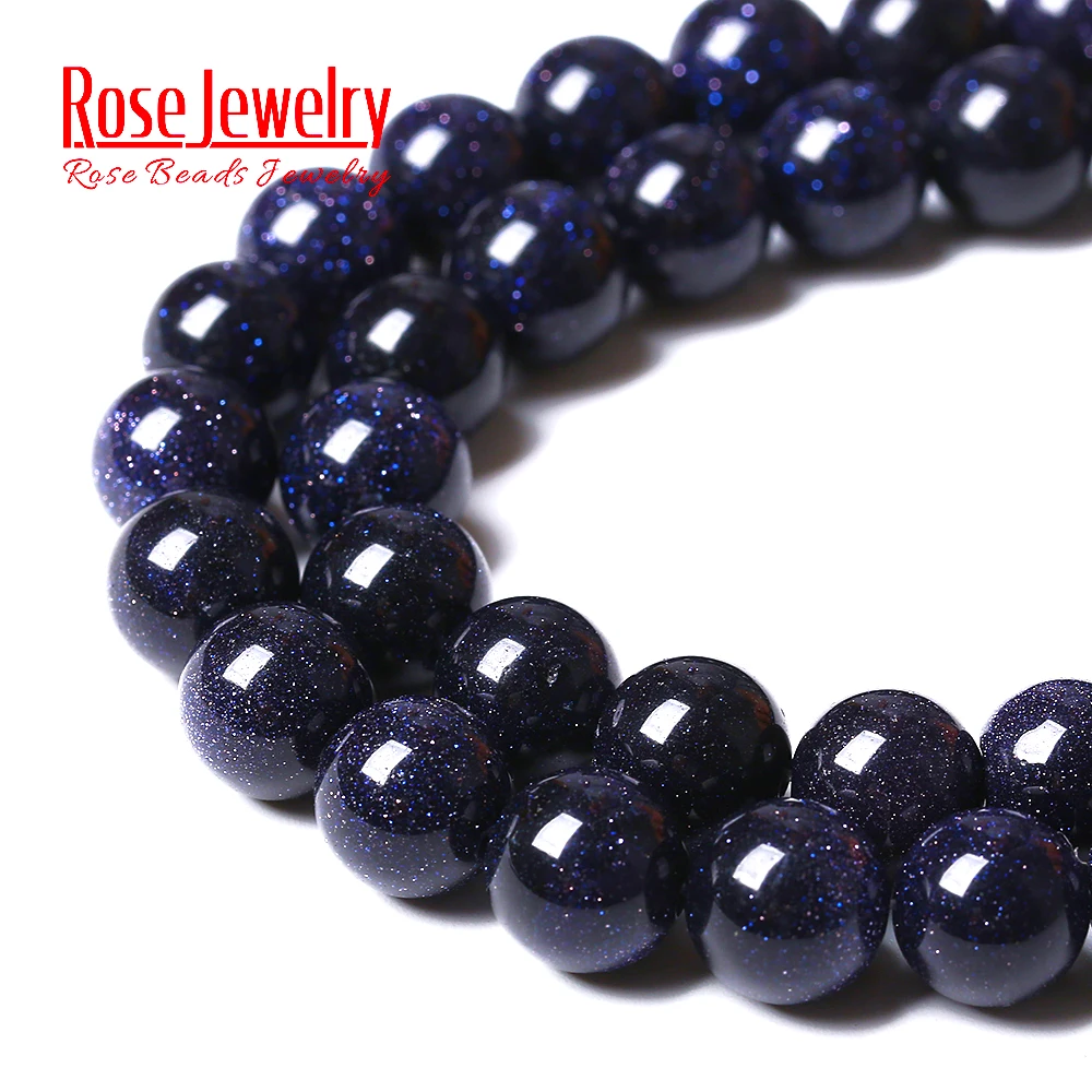 Natural Stone Blue SandStone Round Loose Beads For Jewelry Making Needlework Bracelet DIY 15\