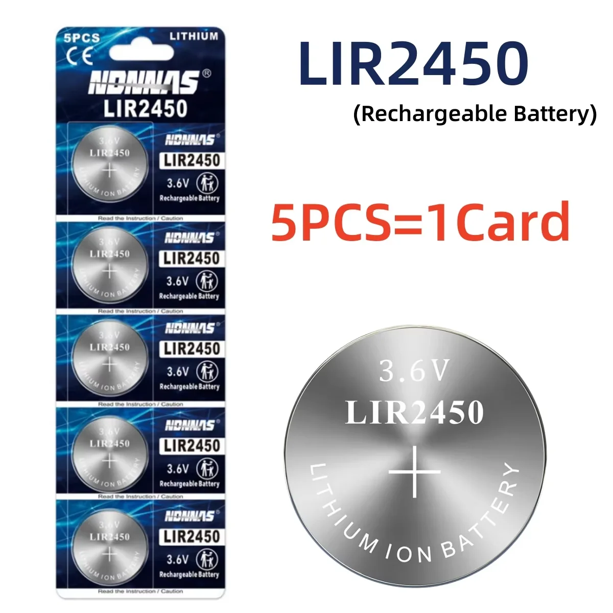 3.6V LIR2450 Rechargeable Lithium Button Coin Battery Replace CR2450 For Remote Control Digital Camera Clock Watch Toy