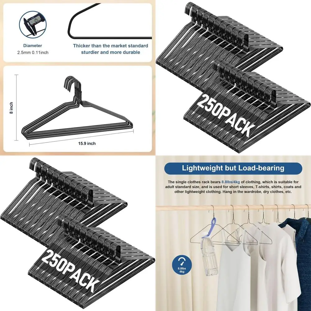 

Набор из 250 нескользящих металлических вешалок, 16 дюймов, ультратонкие, идеально подходят для костюмов, пальто, рубашек, брюк, юбок, экономят место, черные