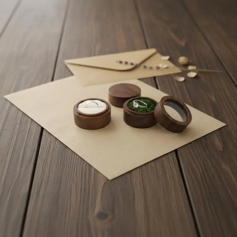 Rustikale runde Schmuckbox, Ohrring-Organizer, Hochzeitsgeschenk, Schmuckkästchen, Ringbox, Präsentationsbox, Ringträgerbox, Aufbewahrungsbox – Detail 6