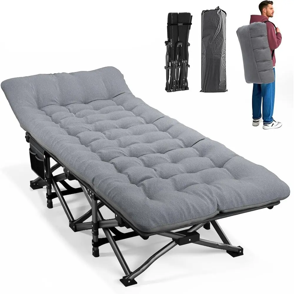 

Portable Comfortable Camping Cot with Cushion, Supports 450 lbs (Gray)
