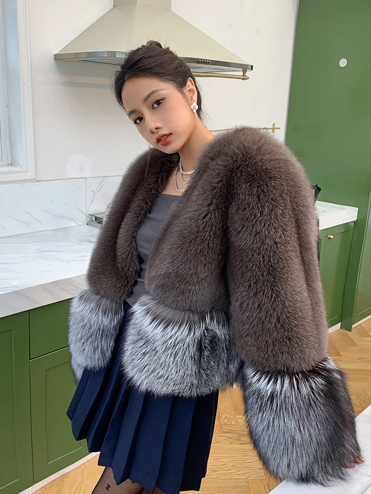 Winter Fashion Natural Fox Fur Jacket for Women High Quality Whole Skin Genuine Blue Fox Fur Coat Woman Fur Overcoats Luxury