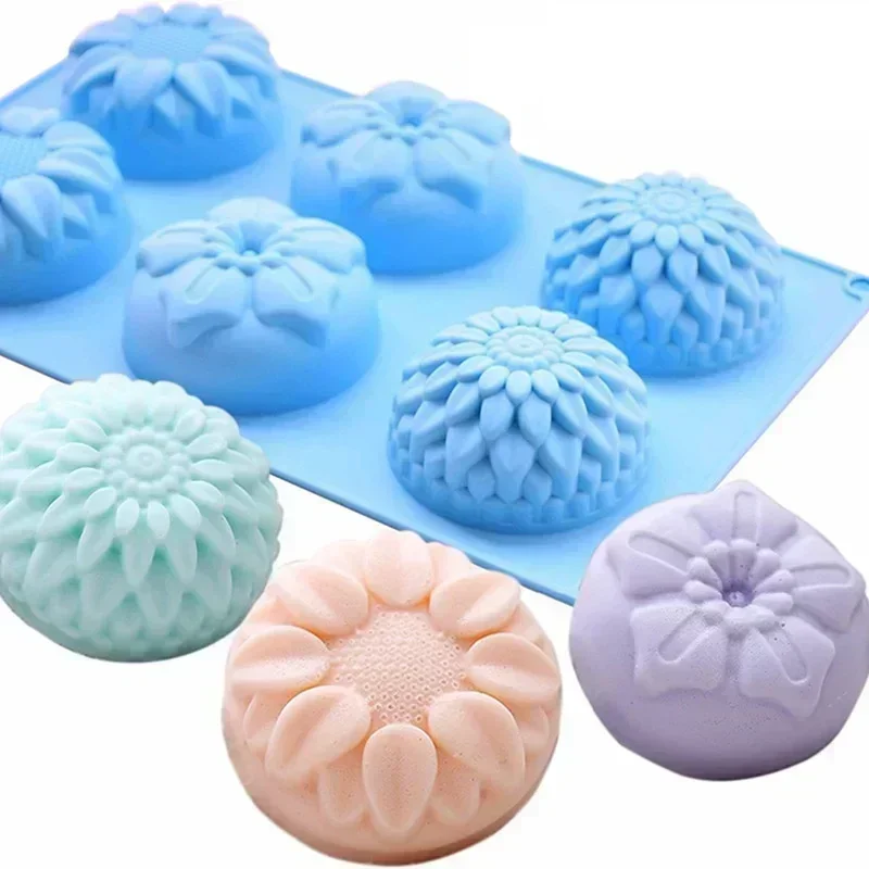 Moldes de Silicone em Forma de Flor com 6 Furos para DIY, Moldes para Sabão, Velas e Bolos, Acessórios Criativos para Cozinha