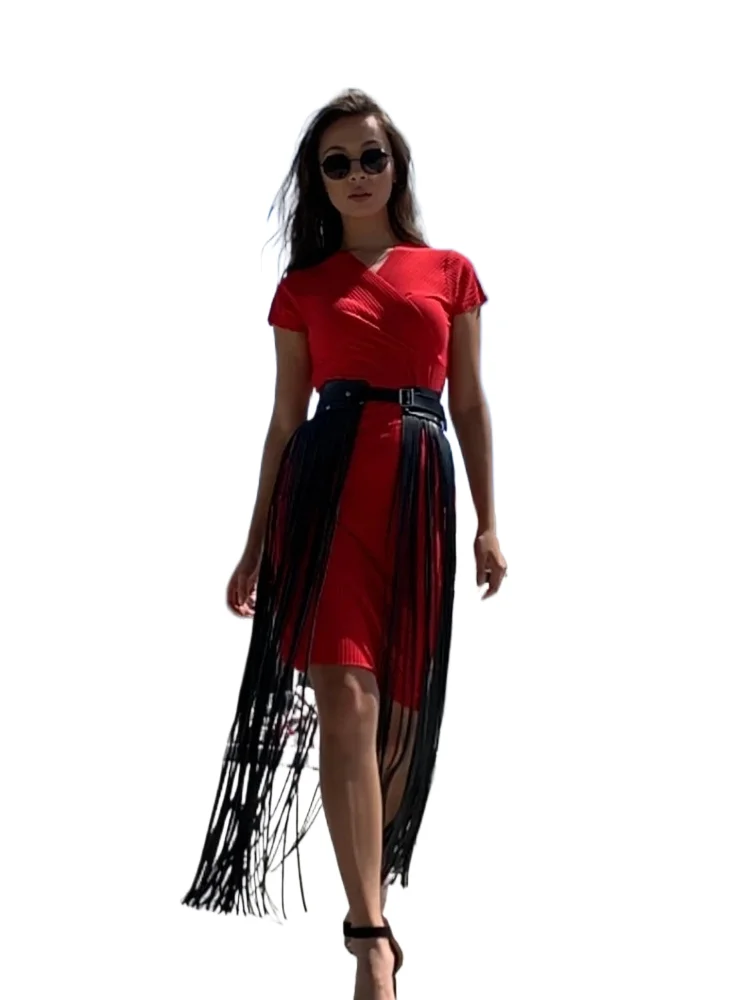 

Women Black Fashion Sexy Leather Suspender Belt Tassel Leather Skirt Cosplay Punk Goth Cowgirl PU Wild Style Costume Accessories