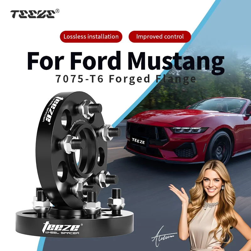 Teeze 2/4pcs 5x114.3 70.5 M14X1.5 1/2 Hub Centric Black Forged wheel spacer For Ford Mustang/GT 500 Flange Plate15/20/25/30/35mm