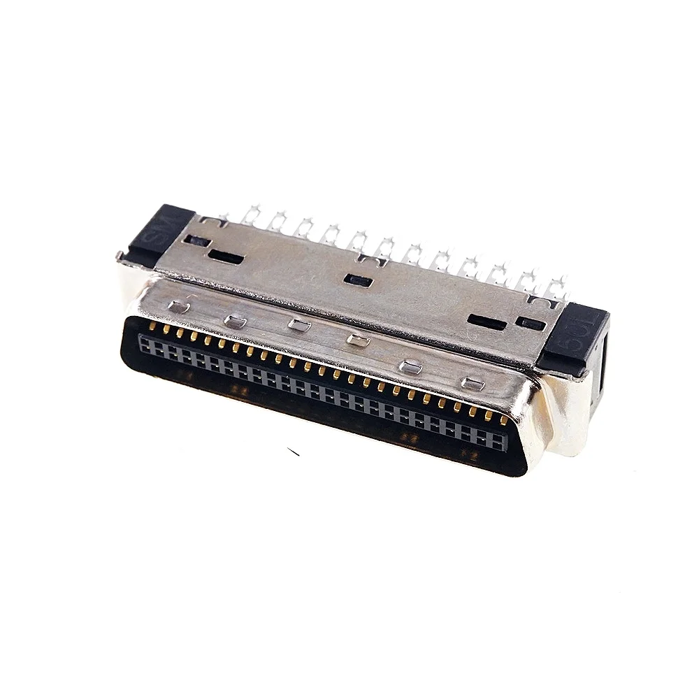 5pcs DIY SCSI Connector MDR 50 Positions Male Plug Gold contact Solder 50 Pin Connector Shell Kit shield for cable assembly 1.0A