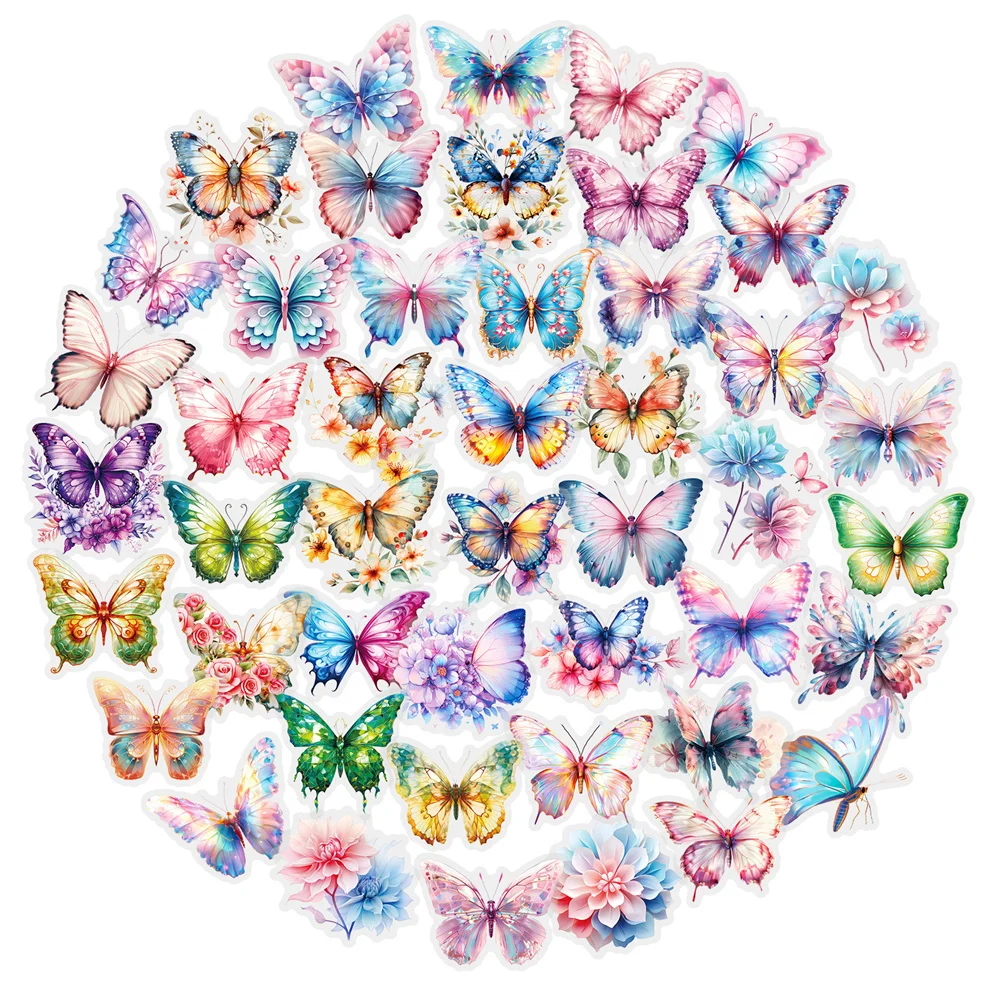 

50PET Colorful Butterfly Stickers Waterproof Stickers DIY Water Cup Stickers Mobile Phone Case Decoration Stickers Scrapbooking