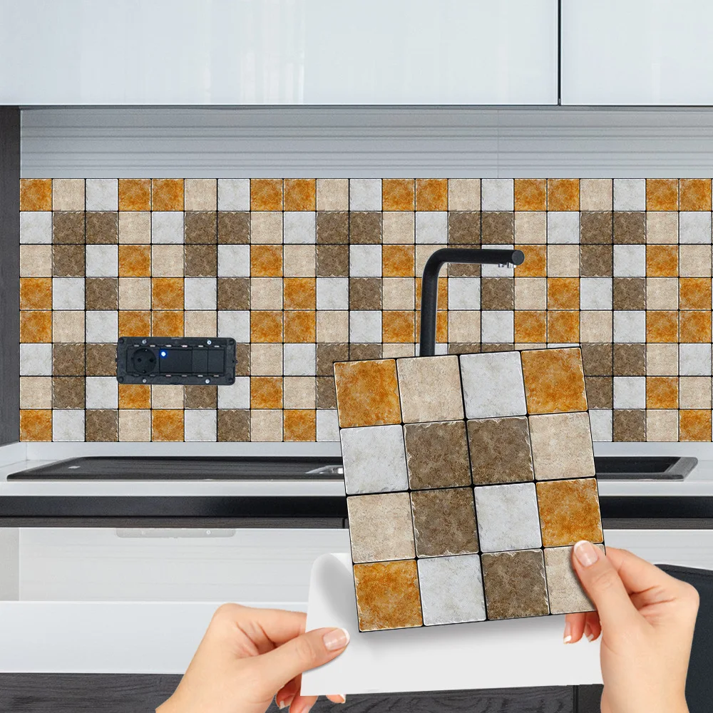 Papel tapiz de azulejo de imitación de moda, pegatinas de pared autoadhesivas a prueba de aceite para cocina y baño, pegatinas decorativas para azulejos, decoración de pared