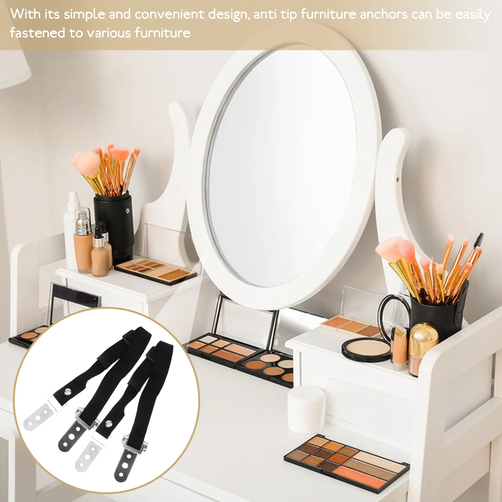 

2Pcs Furniture Anti Tip Strap Heavy Duty Wall Anchors Zinc Alloy Nylon Fixing Strap Baby Proofing Kit Secure Cabinets