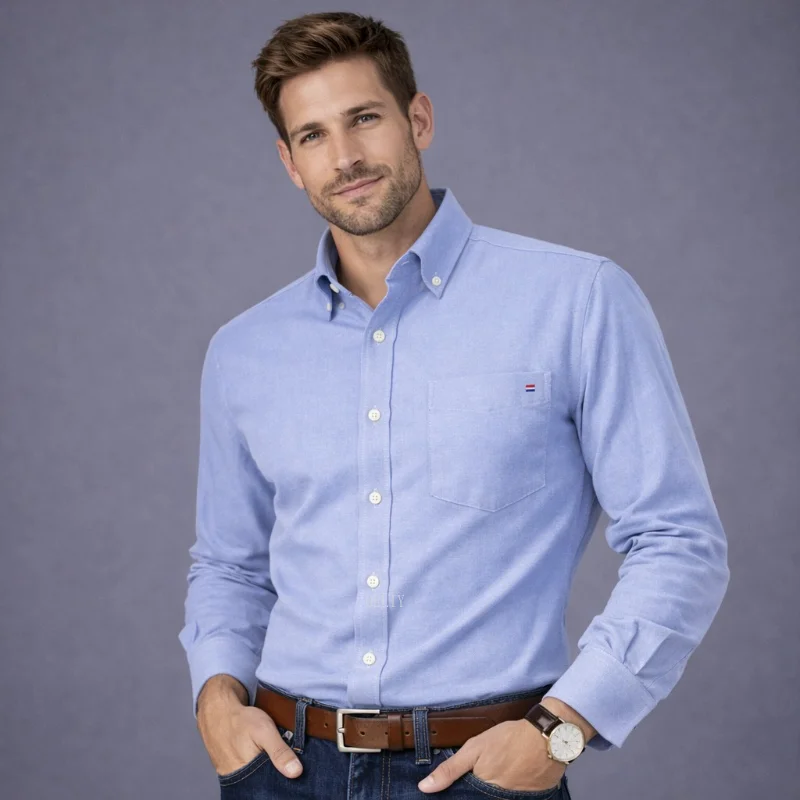 Men's 100% Cotton Smart Casual Shirt Long Sleeve Plaid Oxford Casual Solid Color Print Regular Fit Dress Shirt Oversized  6XL