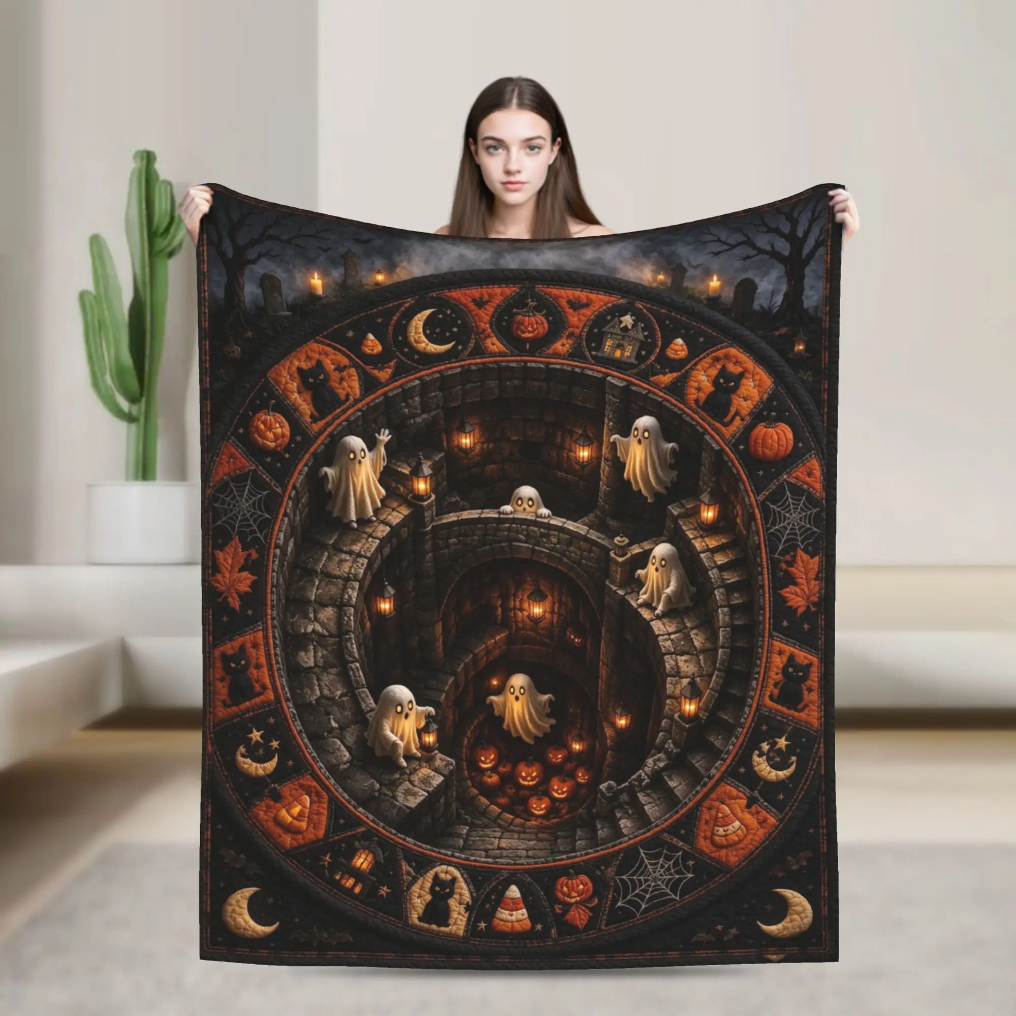 3D Visual Vortex Halloween Flannel Blanket Spooky Ghost Creative Throw Blankets for  Sofa Bedding Lounge 200x150cm Bedspreads