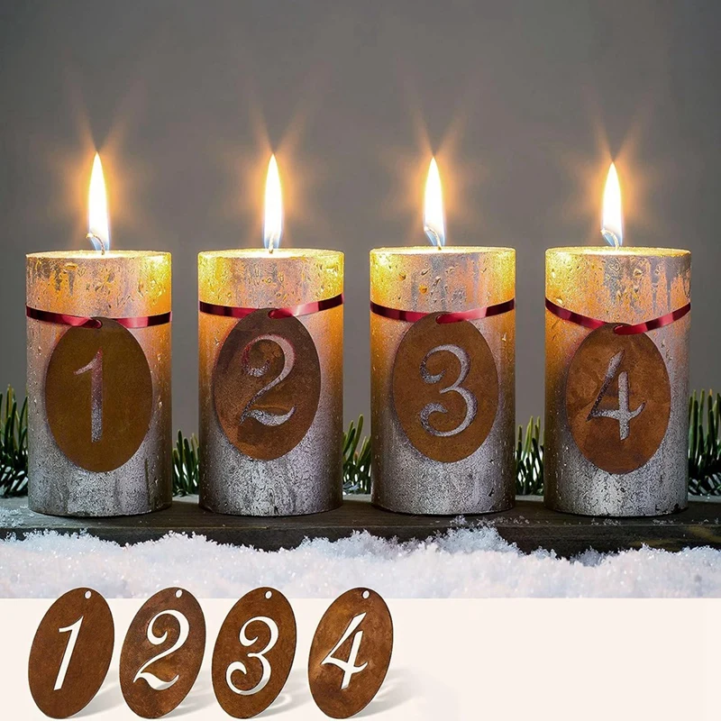 4PCS Christmas Rust Number Decorative Advent Wreath, Distressed Metal, Christmas