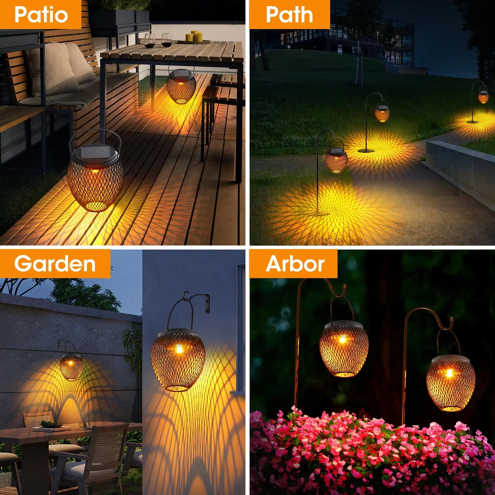 Imagem -06 - Outdoor Solar Hanging Lantern Lights Metal Decorativa Jardim Lâmpadas Iluminação para Pátio Pátio Gramado Caminho Tree Decor