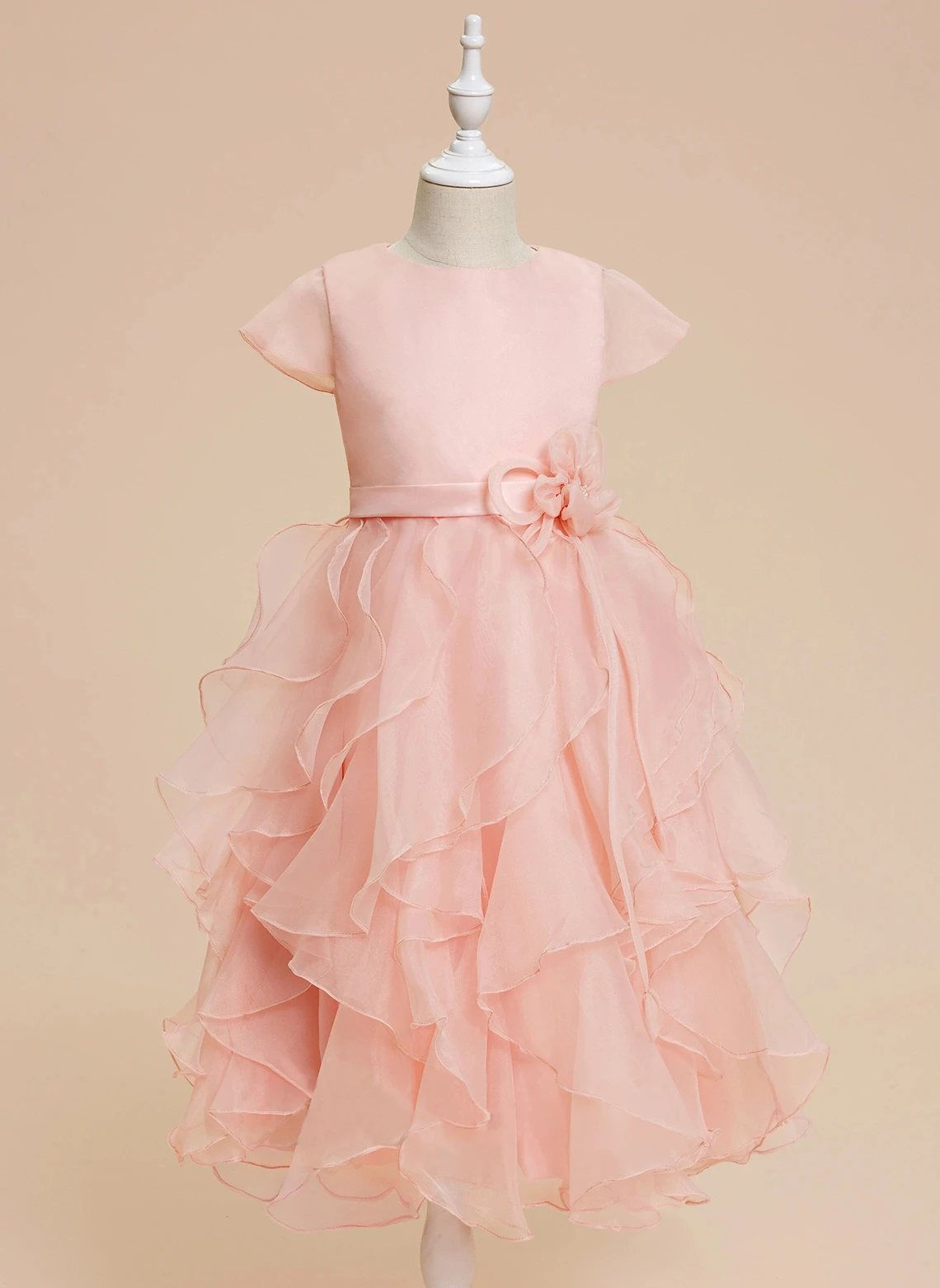 

Ball-Gown/Princess Scoop Tea-Length Organza Flower Girl Dress Junior Bridesmaid Dress First Communion Dress 4-15T