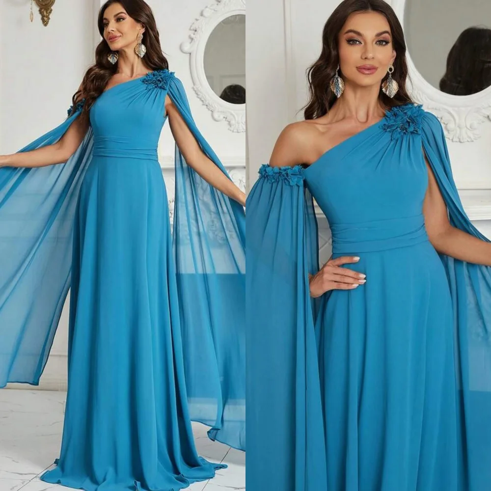 Customized Exquisite Off-the-shoulder A-line Evening Dresses Flower Vertically Chiffon Customized