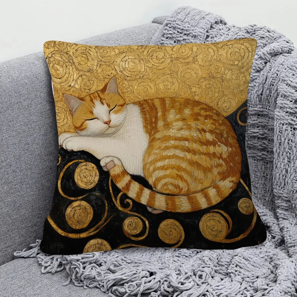 1 funda de almohada con estampado de gato tabby naranja durmiente, funda de cojín de poliéster de doble cara 2D, decoración acogedora de estilo vintage para habitación, Perf
