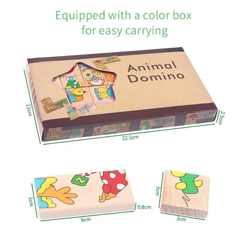 Children\'s Dominoes Creative Animal Cognition Wooden Toy Educational Early Education Puzzle