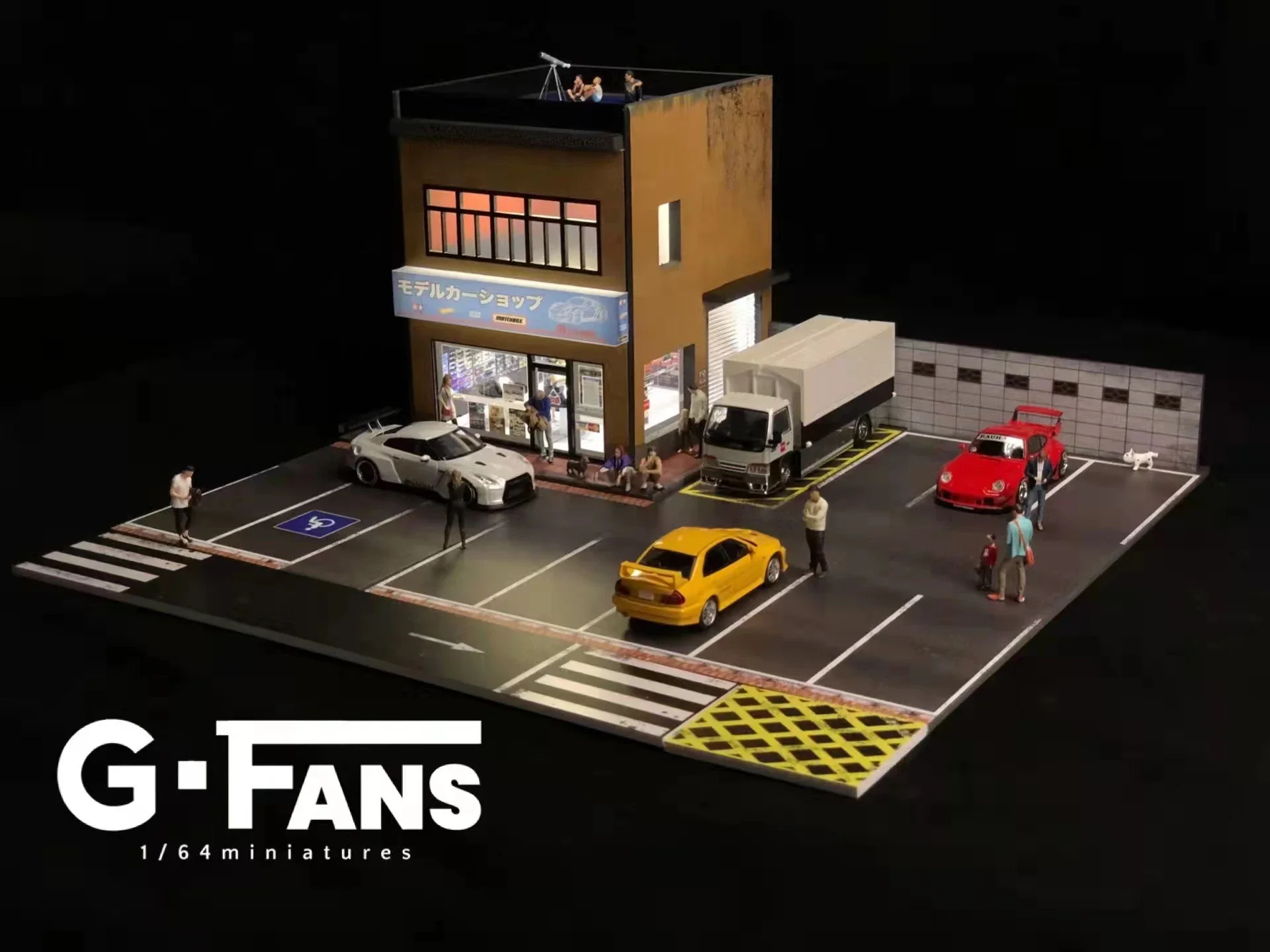 

G FANS 1:64 Car Garage Diorama Model with LED Lights Parking Lots City DIY Model Car Scene