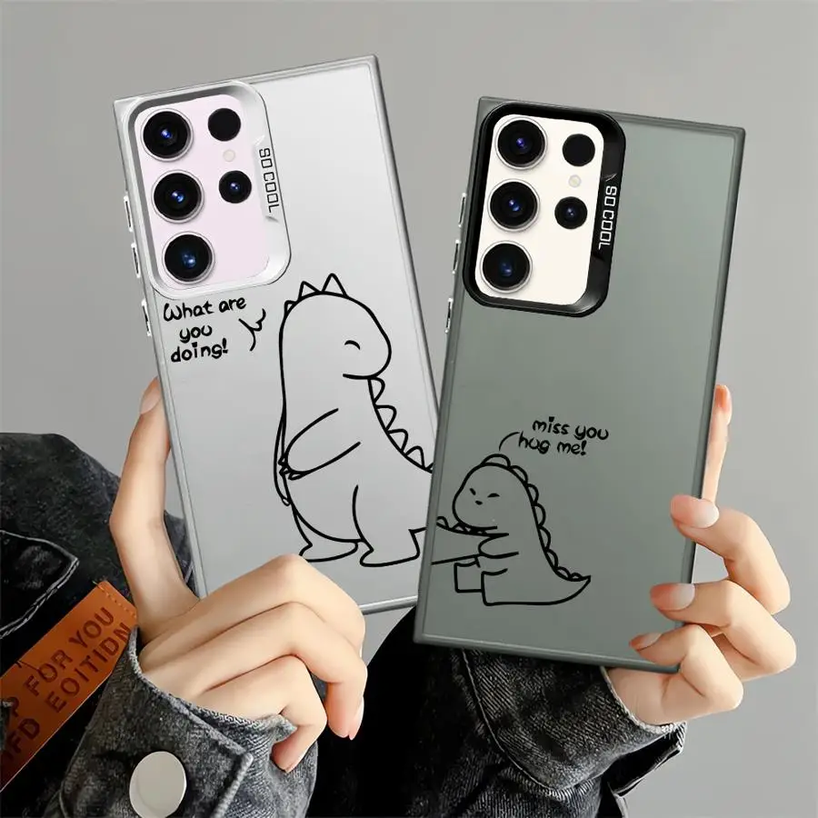 Case for Samsung Galaxy S22 Ultra S23 S25Edge S24 FE S21 S25 Note 20 Ultra S20 FE Phone Cover Cute Couple Dinosaur 