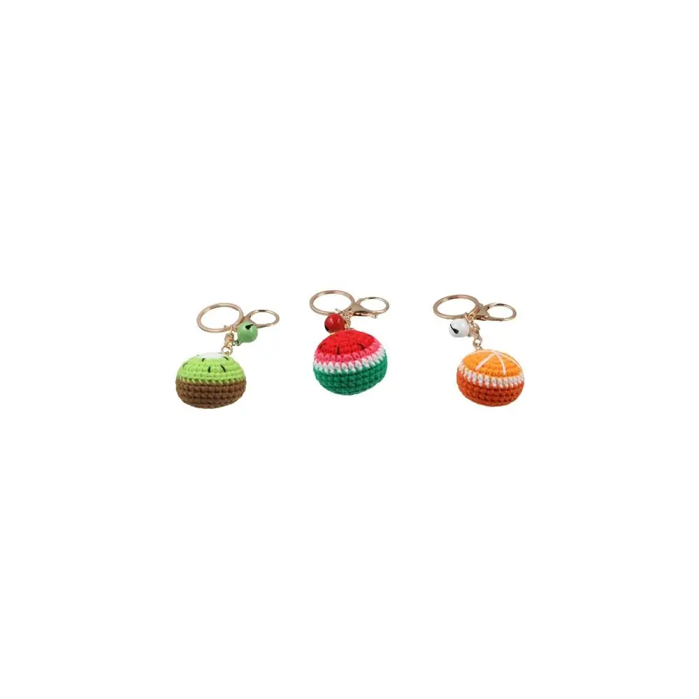 Creative Lemon Donut Fruit Keychain Crocheted Watermelon Knitting Car Keychain Hand-woven Orange Knitted Keyring Car Key Holder