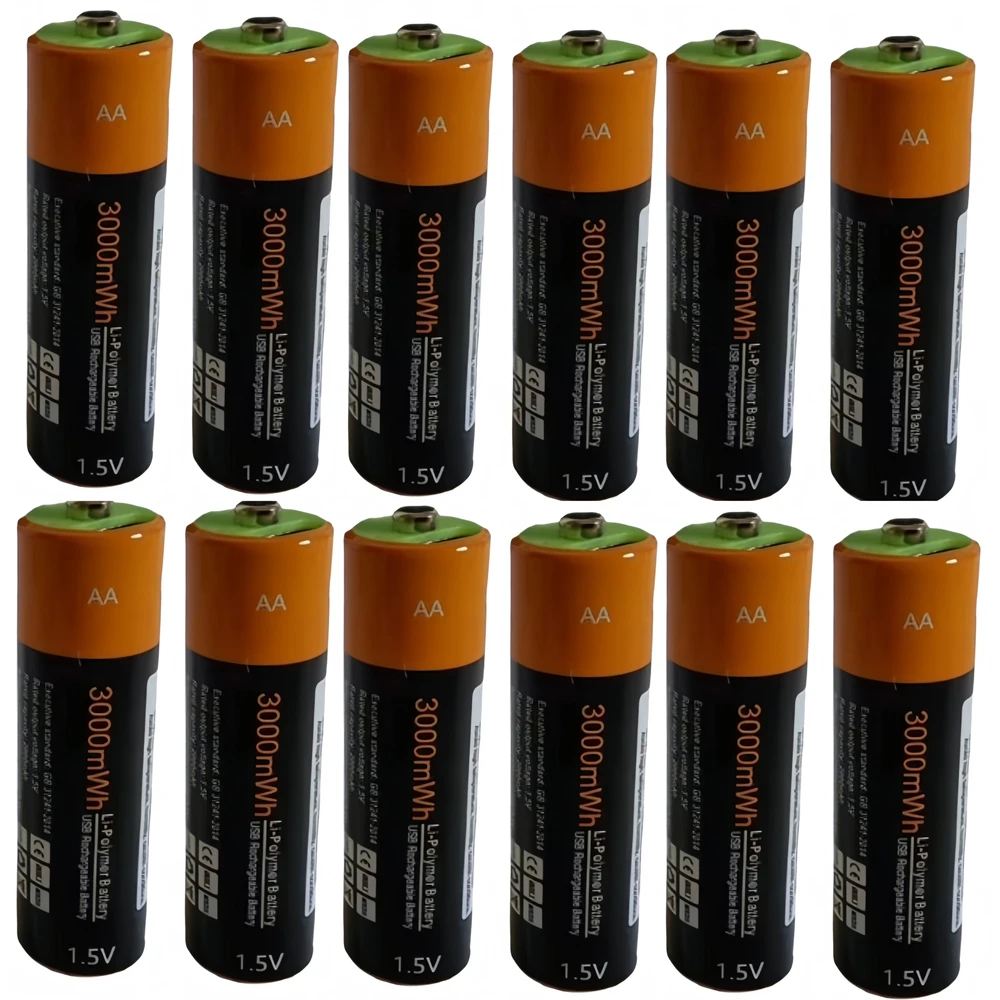 

12pcs/lot ZNTER 3000mWh 1.5V AA rechargeable battery USB rechargeable lithium polymer battery type-c interface fast charging