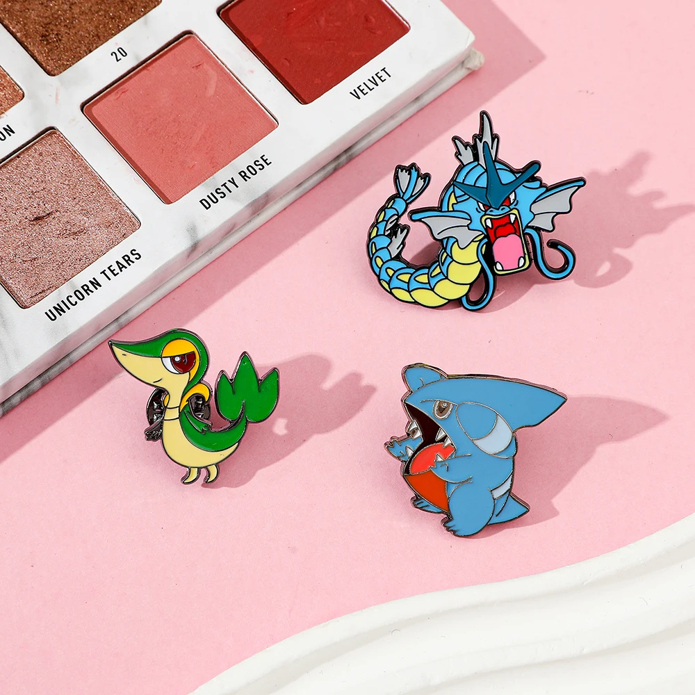 Snivy Gible Gyarados Inspired Enamel Pins Collectible Lapel Brooches for Backpacks Bags Anime Pin Gift for Fans