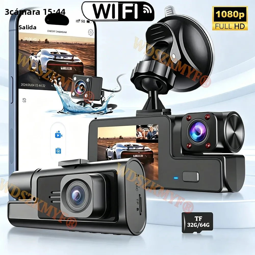 Cámara de coche DVR de triple lente, 2/3 canales, con WIFI, aplicación, grabación de video HD 1080P, 3 canales, caja negra, electrónica para automóviles