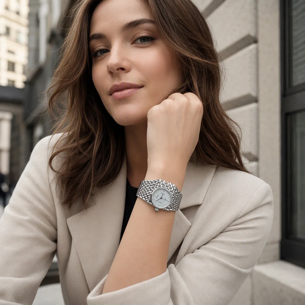 Ladies' Quartz Watch Bracelet Watch with 20mm Dial and 8mm Thickness Vintage Style Steel Case and Strap with Butterfly Buckle