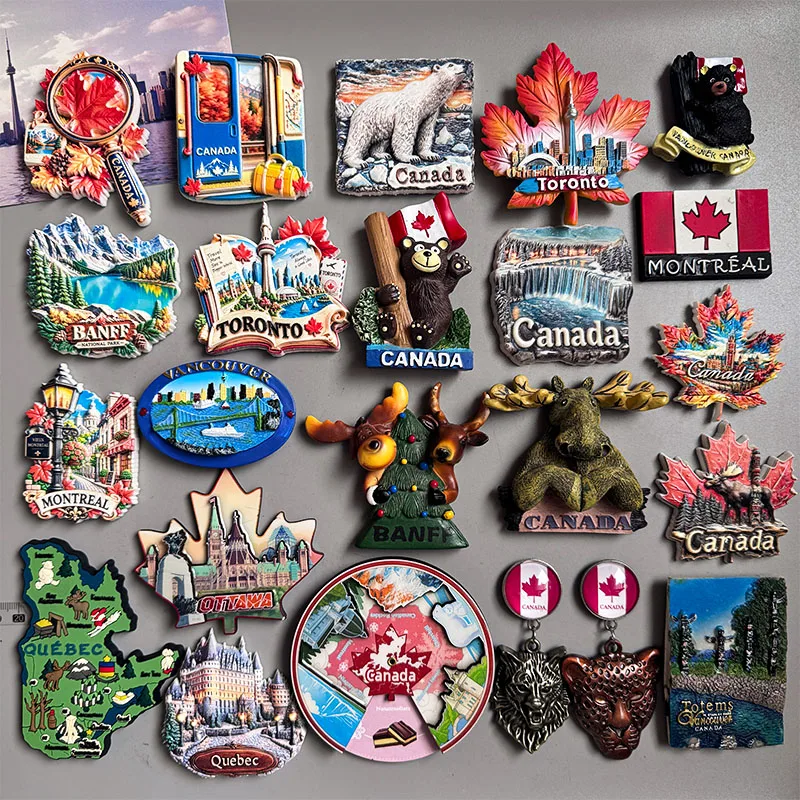 Canada in autumn tourist souvenir Ottawa Banff Toronto Montreal Vancouver Quebec Polar bear Niagara maple leaf Elk Fridge magnet