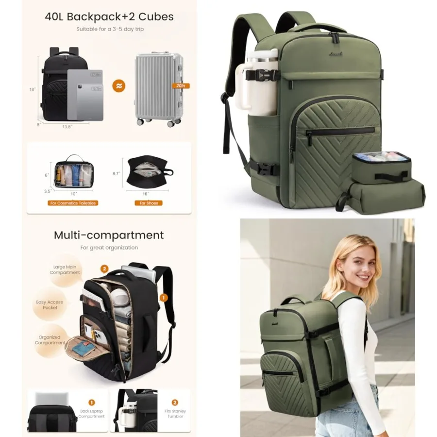 40L Travel Backpack for Women Men, TSA Personal Item Travel Bag Fits 17.3inch Laptop, Waterproof Airline Approved Carry On Lugg