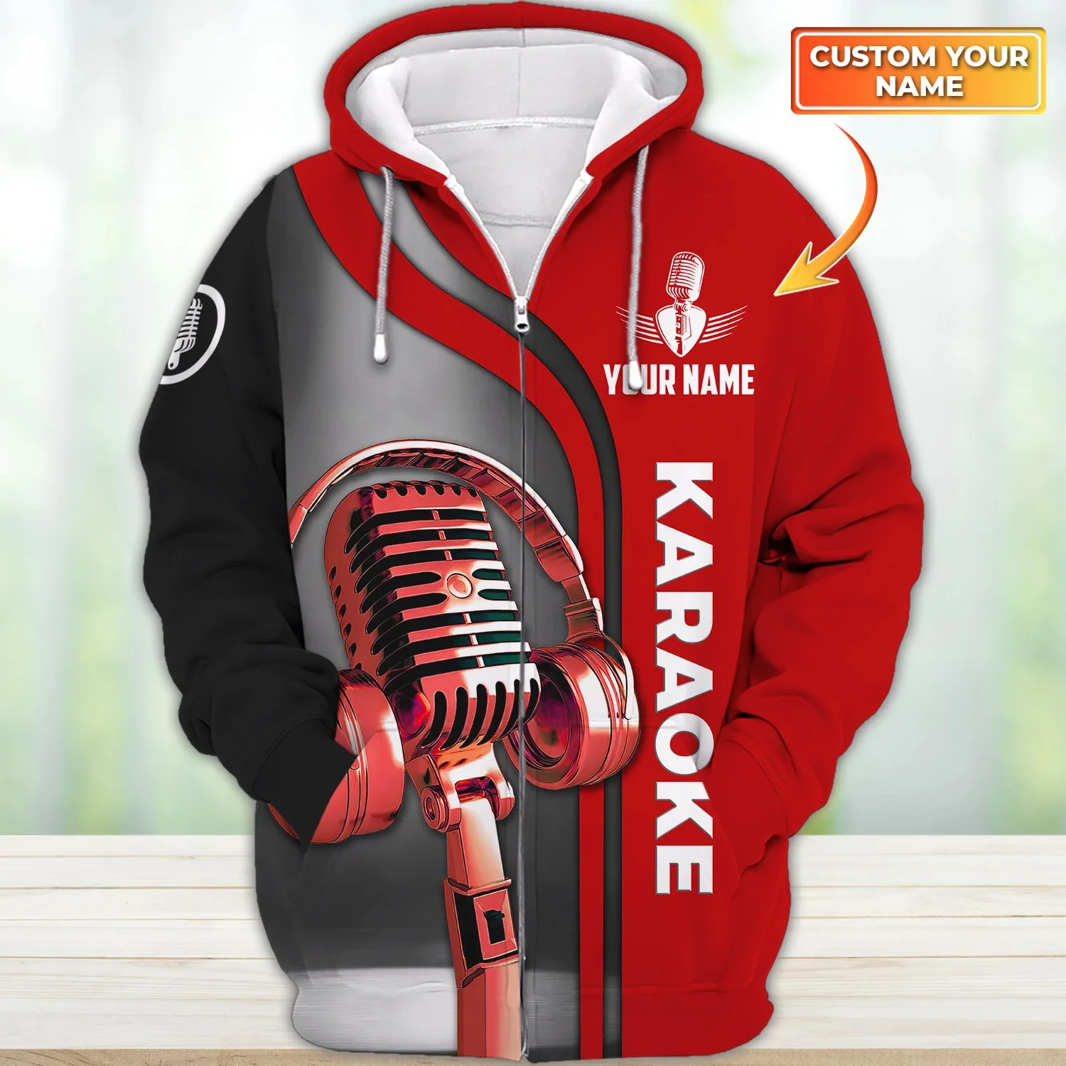 PLstar Cosmos Karaoke Pattern Red Custom Name 3D Printed Fashion Men's zipper hoodie Autumn Unisex Casual zipper jacket TDD229