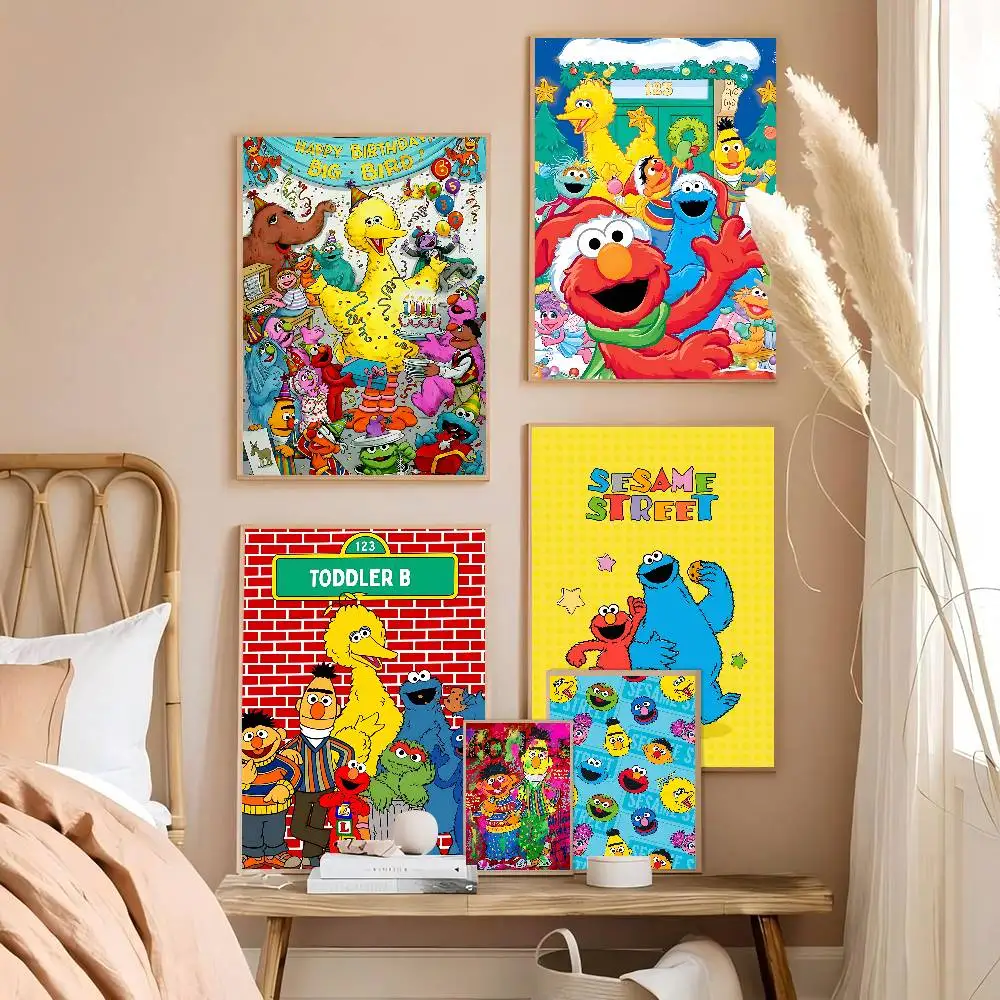 S-Sesame Cartoon S-Streets Classic Movie Posters Vintage Room Bar Cafe Decor Stickers Wall Painting