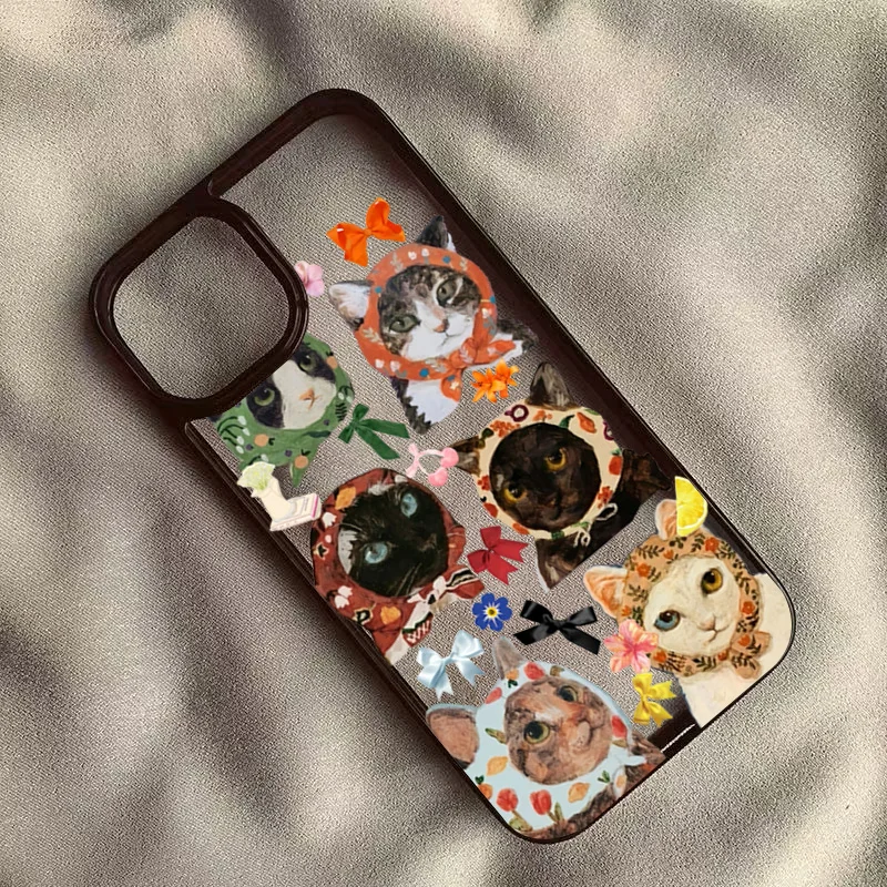 Colorful Cat Design Clear Phone Case For iPhone 11 12 13 14 15 16 Pro Max Plus XR X XS Max 7 8 16 Plus SE2 Hard Cover