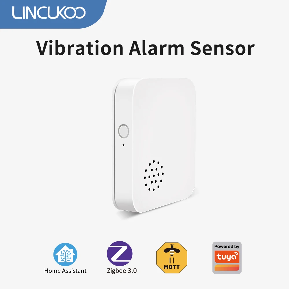 Lincukoo Tuya Zigbee3.0 Smart Vibration Alarm Sound Alert on Shock/Movement Detection, Home Assistant Compatible Security Sensor