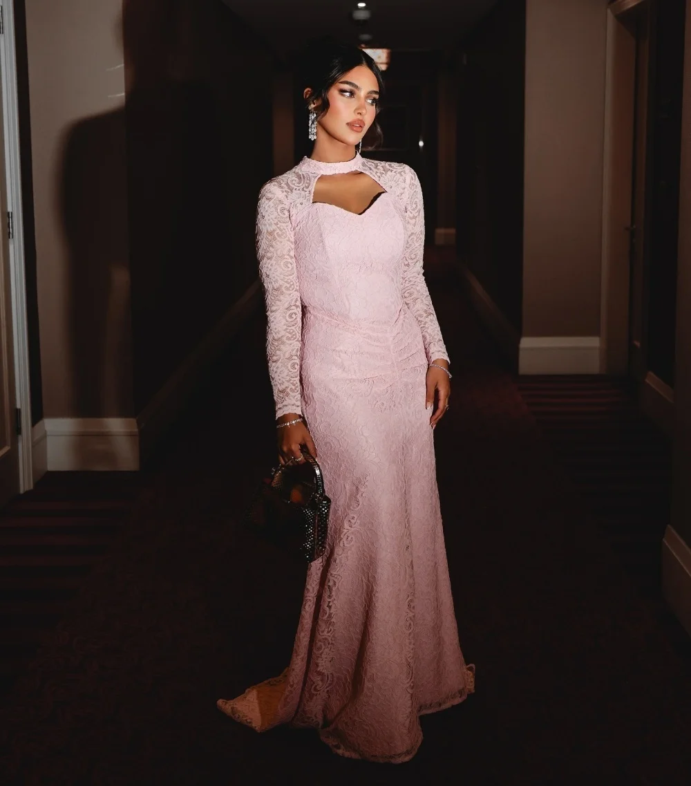 

Customized Lace High Collar Mermaid Long Dresses Bespoke Occasion Modern Style Exquisite Party Gown Formal Wedding Guests
