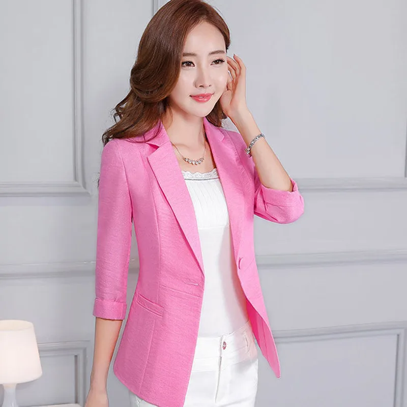 Korean Fashion Elegant Women\'s Jacket Fashion Casual Cotton Linen Blend Female Blazer Exquisite Office Coat Clothing