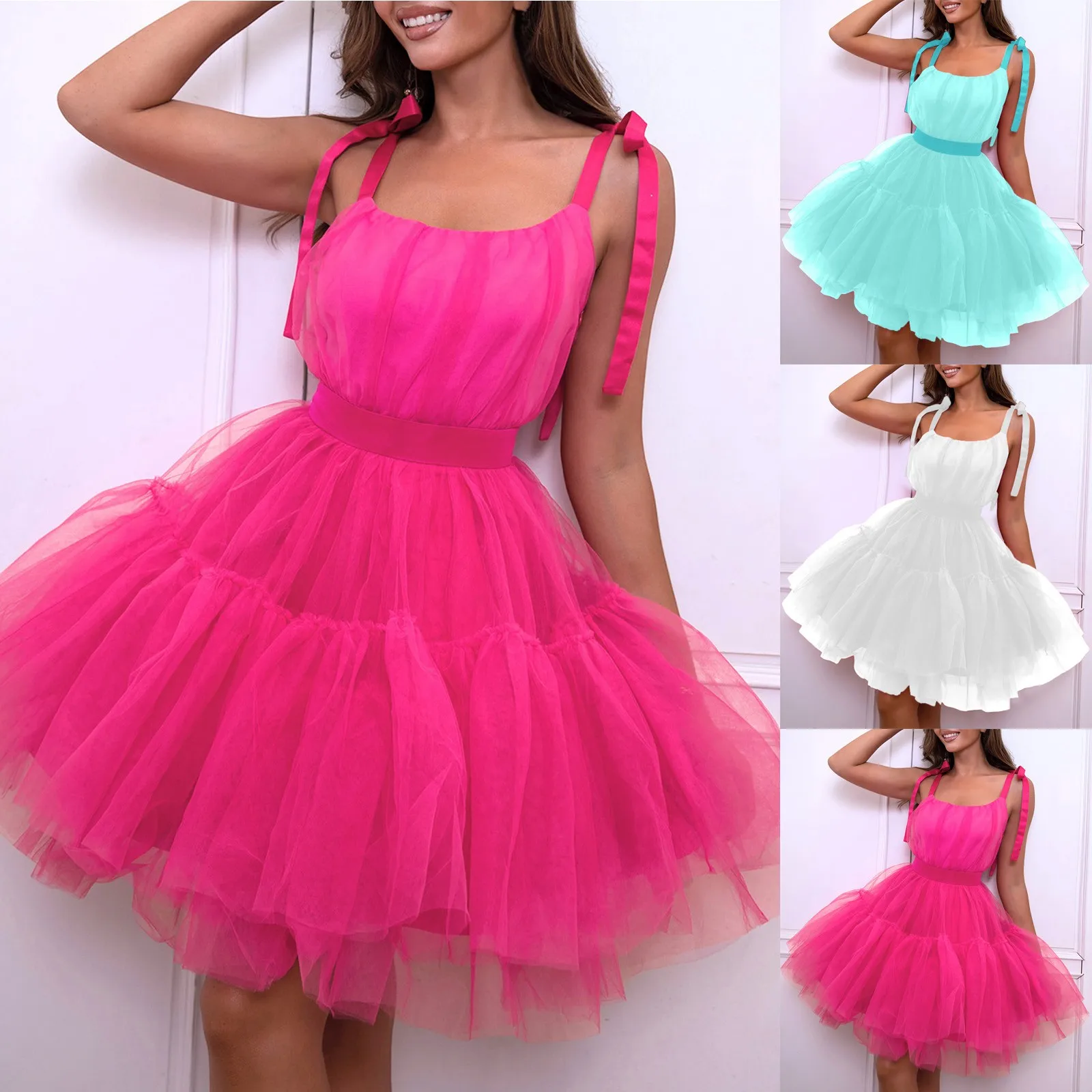 Mesh Hot Pink Ruched Formal Dress Women Strap Tunic Party Club Dresses Backless Wedding Guest Evening Dress Vestido