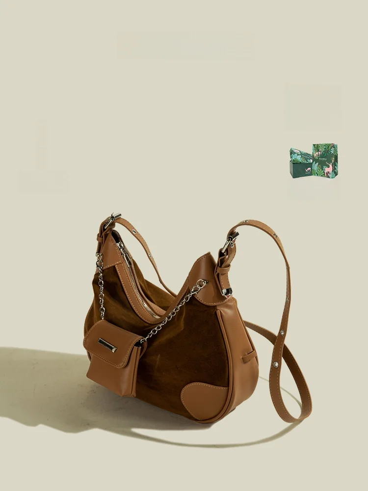 

MuziKai Large Capacity Saddle Bag Women's Fashion Splicing Simple Design Sense Crossbody Bag Youth Daily PU Leather Handbag
