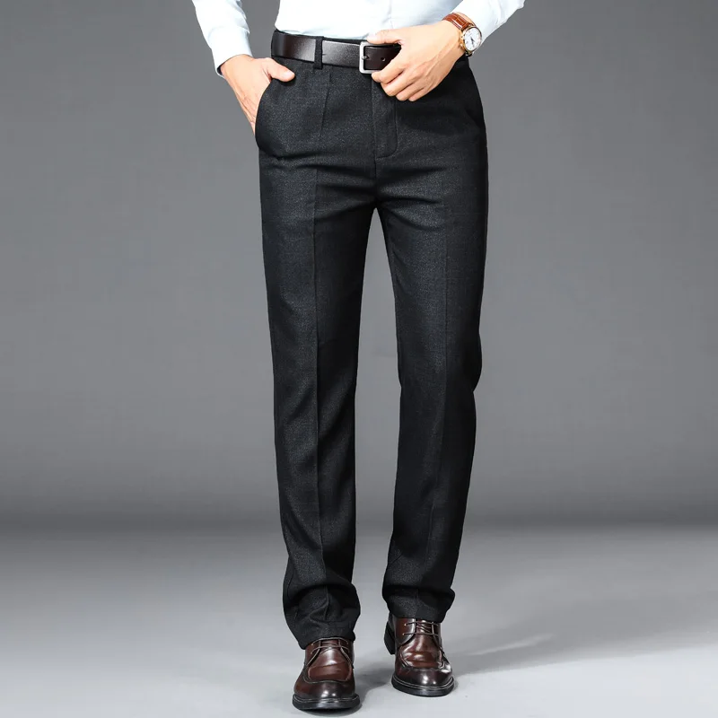 Men's Spring Autumn Solid High Waist Button Pockets Zipper Casual Suit Workwear Formal Trousers Fashion england style Pants