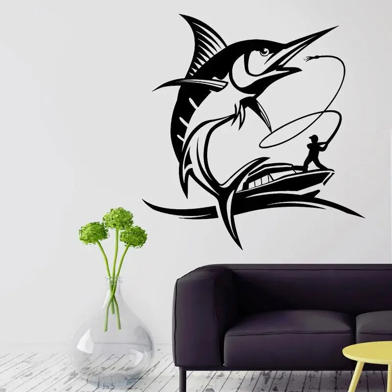 Vinyl Wall Decals for Fishing Clubs Home Decor for Fishing Lovers Lake Boat Fishing Rods Fishing Decals Sports Stickers