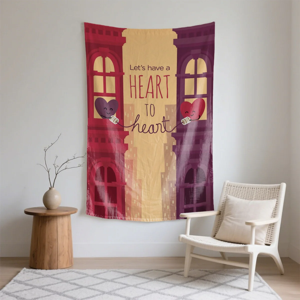 Let s have a heart to heart Digital printing polyester wall tapestry suitable for use living rooms bedrooms offices bars party